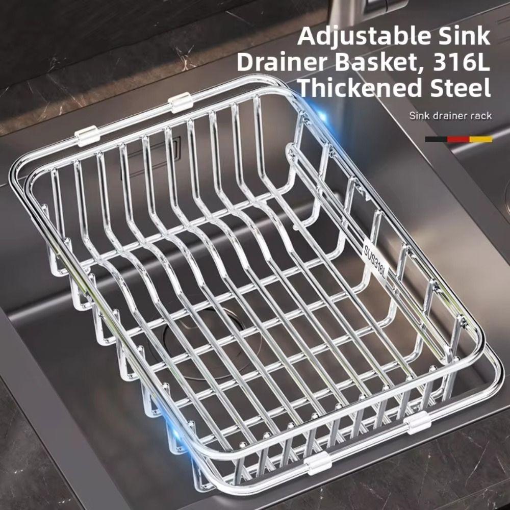 Large Capacity Kitchen Sink Dish Drainer Rustproof Layer Fruit Vegetable Drain Basket Dish Drying