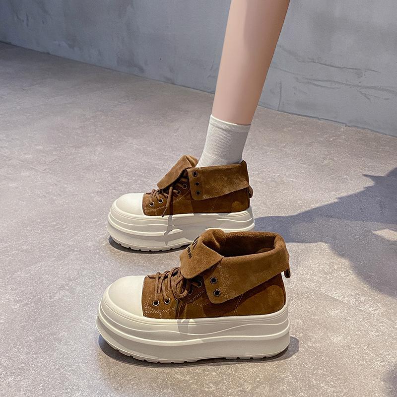 Fashion Women's Platform Sneakers Casual Outdoor Versatile Sneakers Flip Design High Top Boots Fashion Lace Up Shoes for Women Footwear