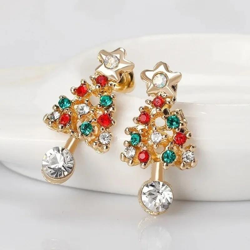Luxury Design Women Christmas Earrings Rhinestone Earrings Christmas Jewelry Gifts Earrings Christmas Tree Party Earrings Trendy