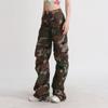 Lange High Street Yabi Camouflage Cargohose, Frühling Retro Große Taschen, Lockere Trend Cargohose