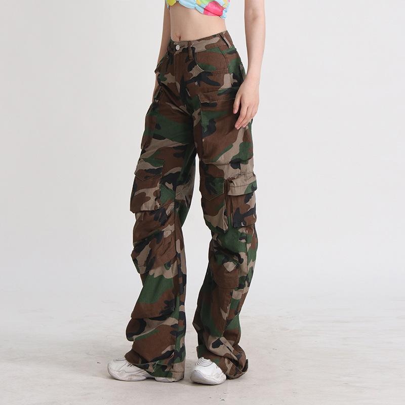 Long High Street Yabi Camouflage Cargo Pants, Spring Retro Large Pockets, Loose Trend Cargo Pants