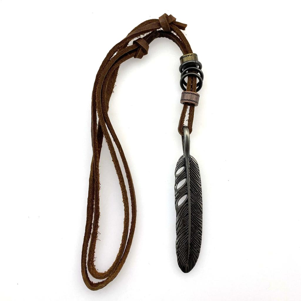 Clothing Accessories Personalized Simple Cowhide Necklace Adjustable Large Feather Pendant Sweater Chain