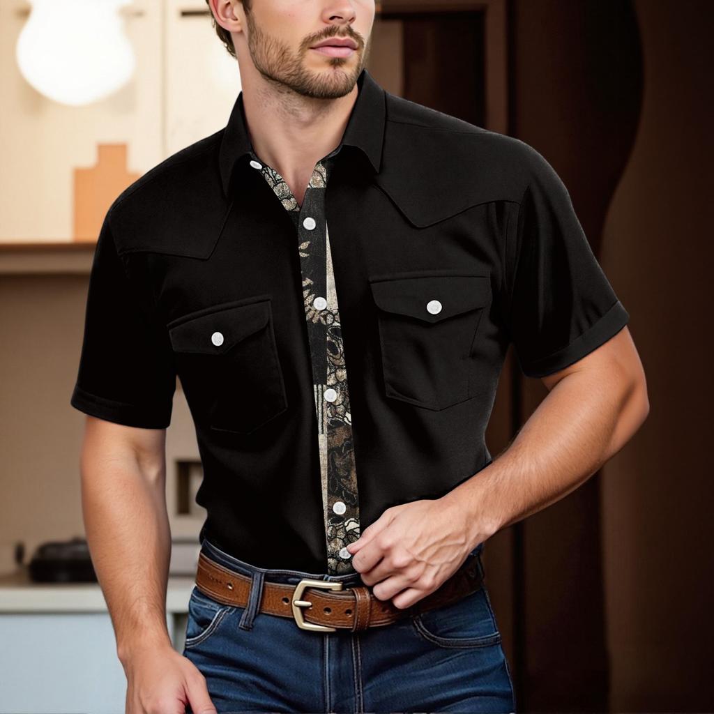 Men'S Fashionable Lapel And Shoulder Length Short Sleeved Casual Top