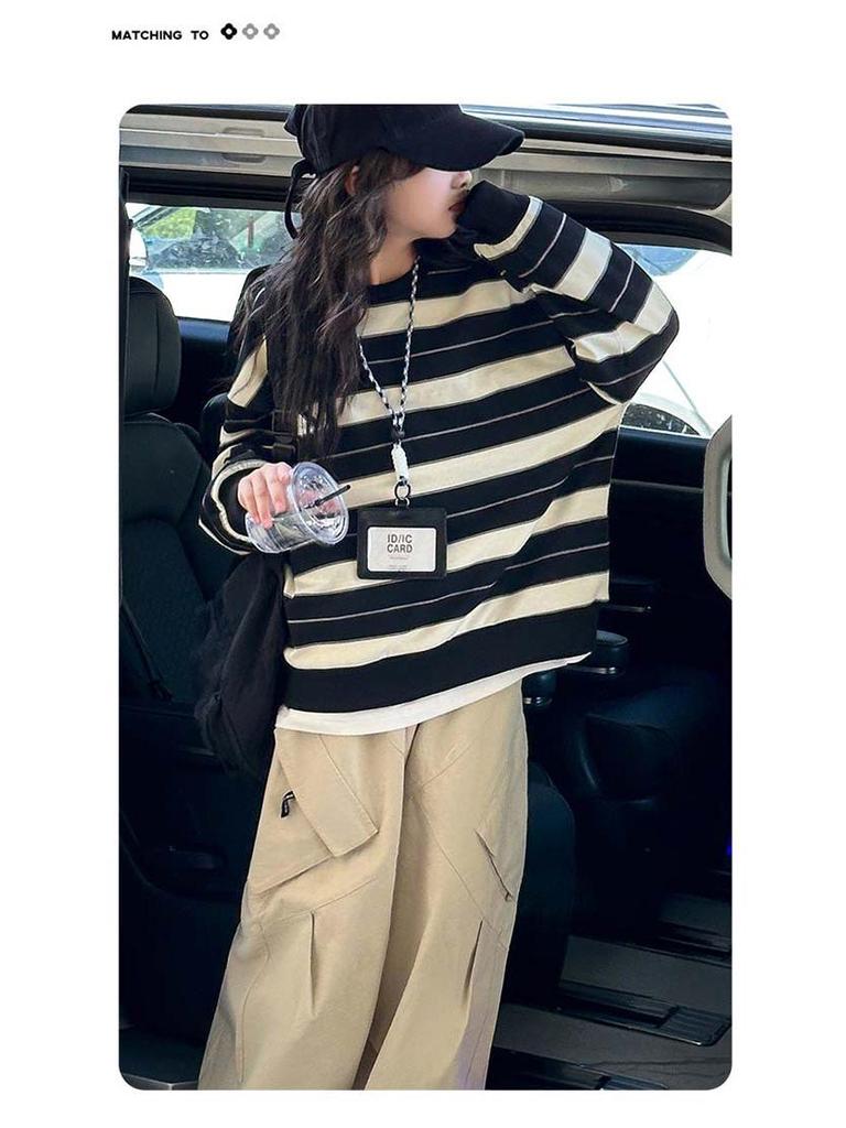 Modisches gestreiftes zweiteiliges Sweatshirt-Set für Mädchen für Frühling/Herbst 2025 - Trendige Kinderbekleidung