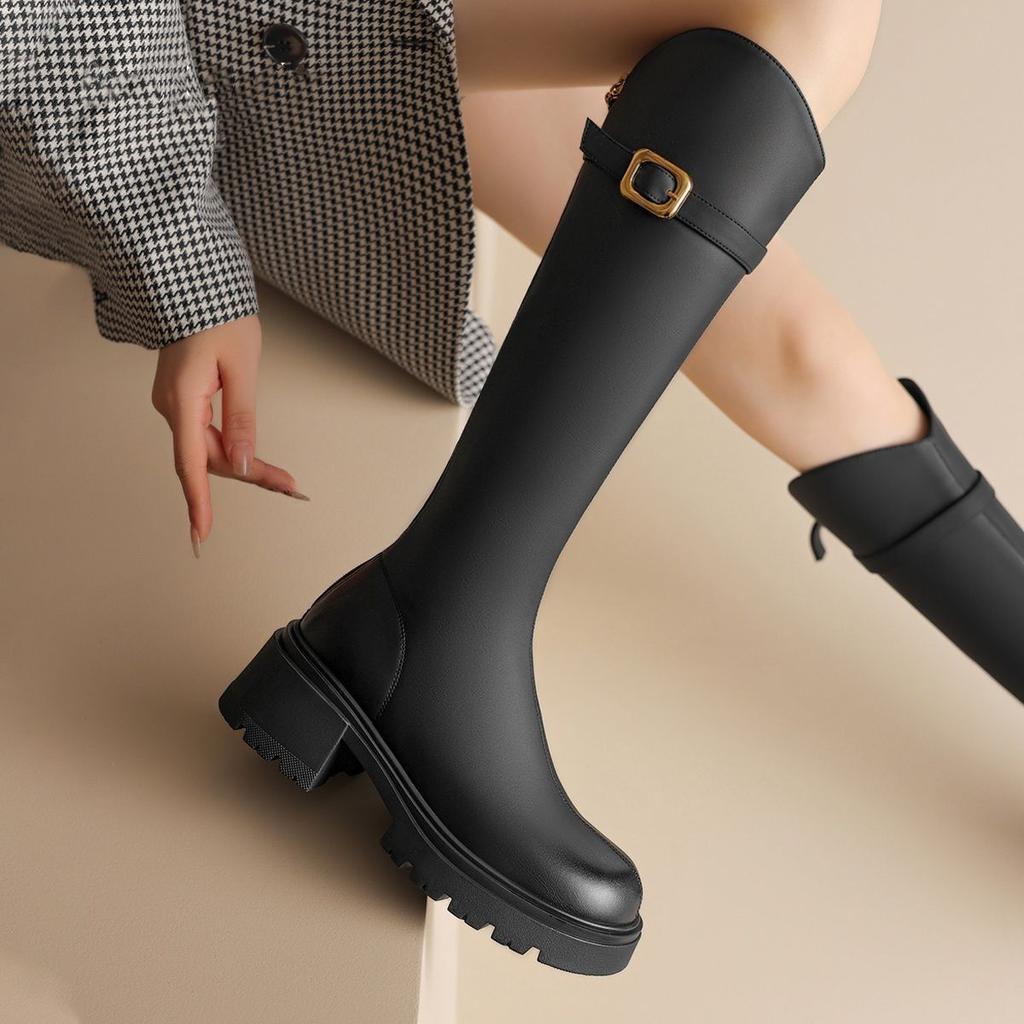 Thick-soled brown boots women's 205 autumn new velvet but knee boots slim knight boots
