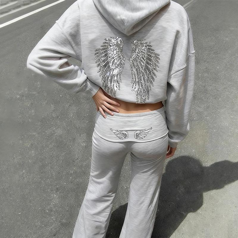 Spring Autumn Women`s Hoodie Trousers 2piece