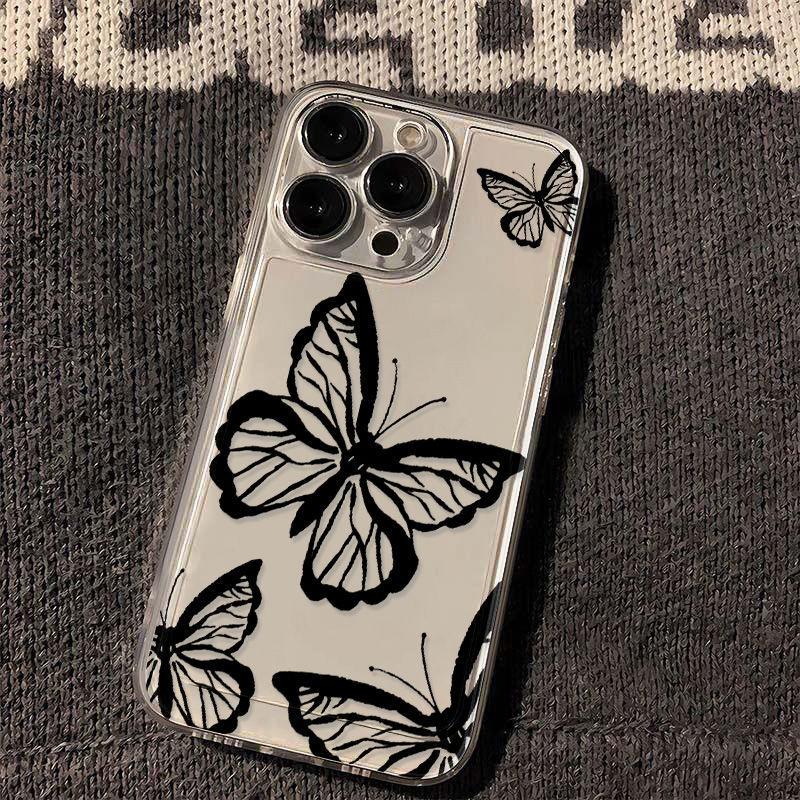 Black line butterfly for iPhone17promax Apple 16 mobile phone case 14/13 fine hole 15 anti-drop