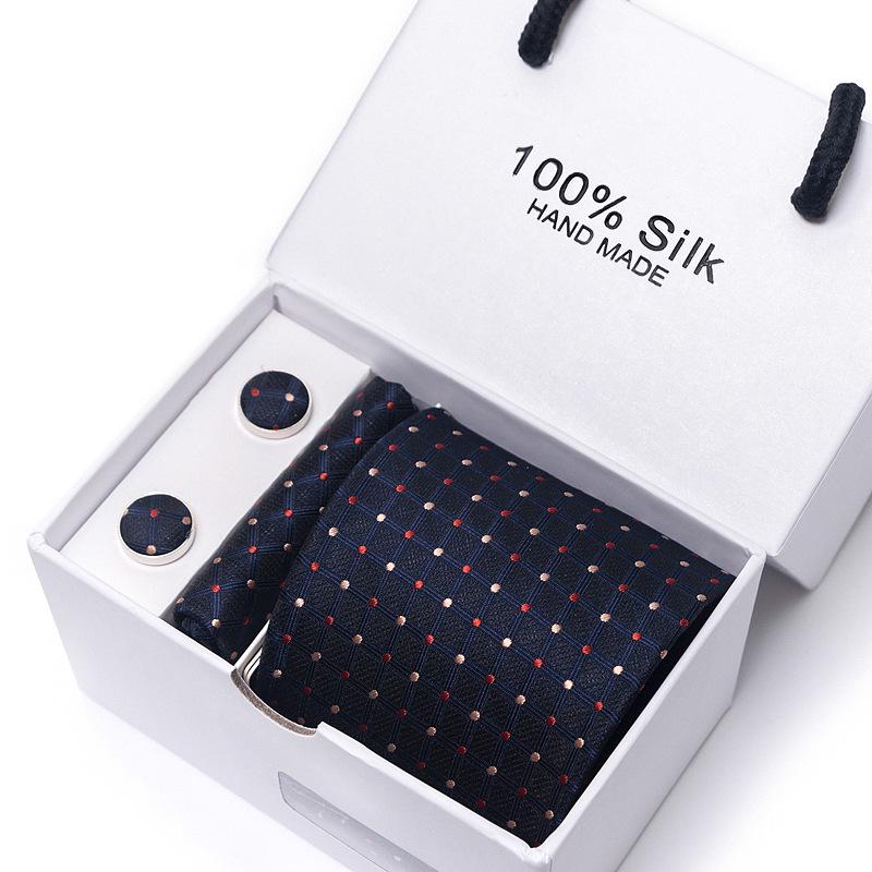 Men's 1200-Needle High-Density Business Stripe & Paisley Tie Set - 6 Piece Groom & Wedding Gift Box