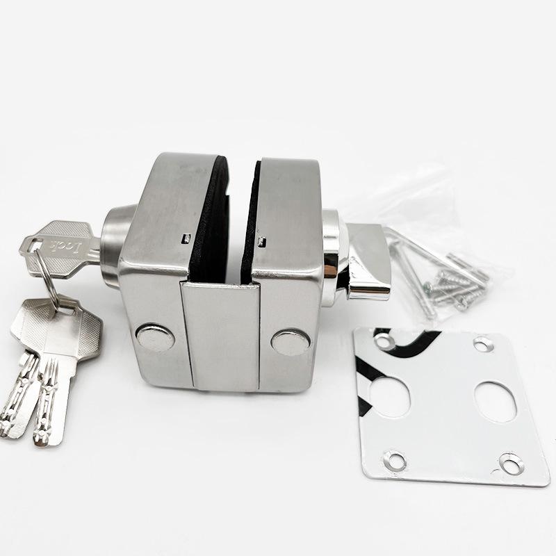304 Stainless Steel Frameless Glass Door Bolt Lock for Single/Double Doors, No-Drill Padlock