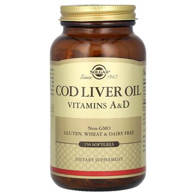 Aceite de hígado de bacalao, vitaminas A y D, 250 cápsulas blandas