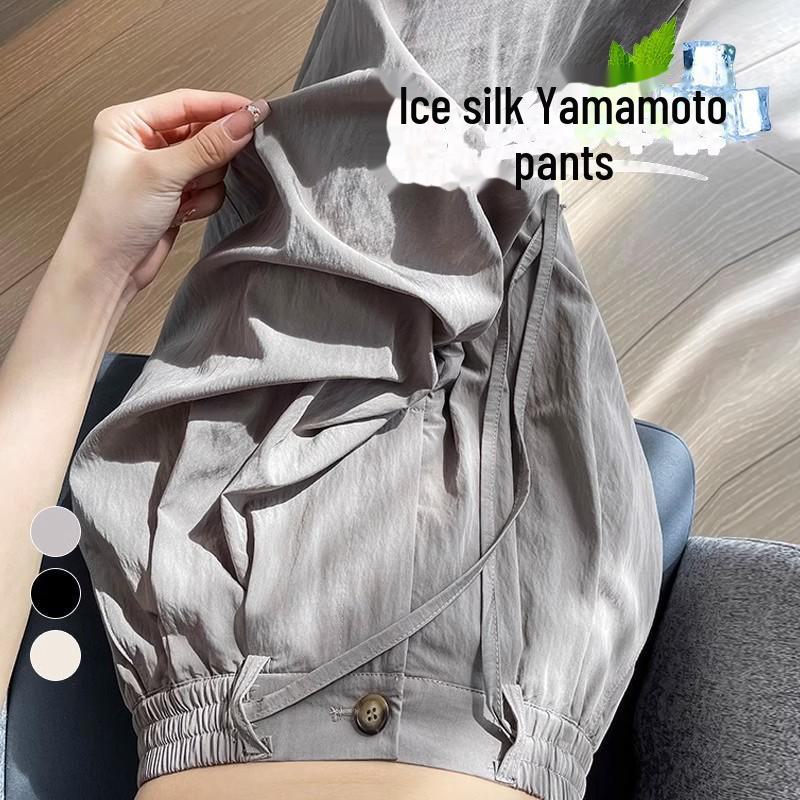 Pantalones de Verano para Mujer de Cintura Alta y Pierna Ancha: Ligero, Texturizado, Casual de Mezcla de Lino Estilo Japonés