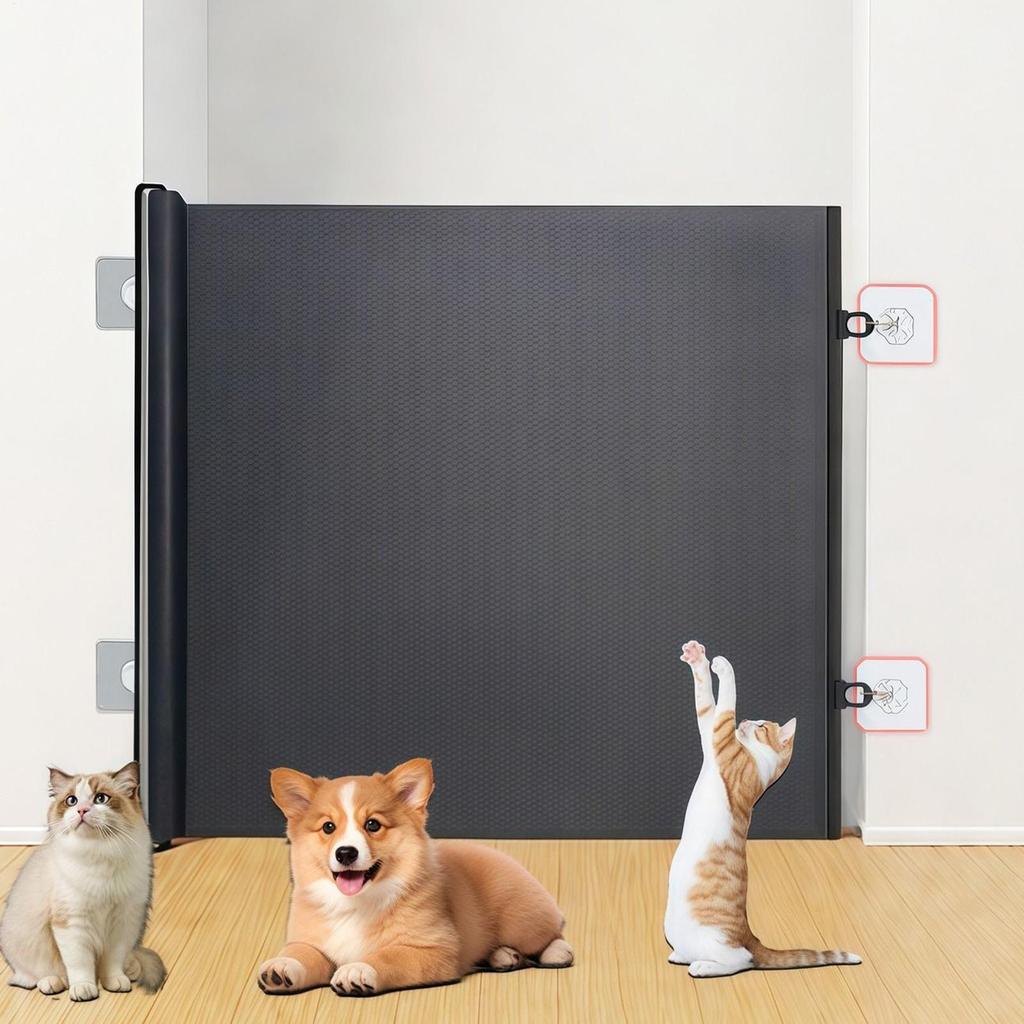 Mesh Gate for Doorway Extendable Anti Dog Jumping Screen No Drill Gate Protective Sliding Screen Barrier Fence for Stairs