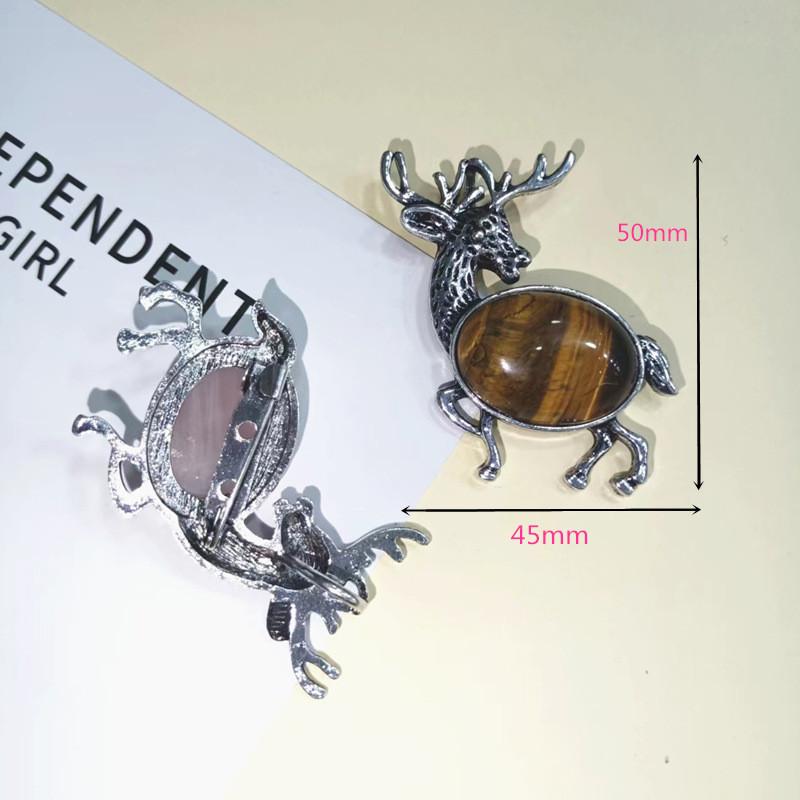 Animal Deer Embellished Metal Brooch Pin With Semi Precious Shell Inlay For Romantic Gift