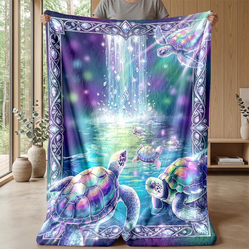 Magical Turtle Pond Theme Blanket Lightweight Warm Flannel Blanket Decorative Throw Blanket for Home Decoration