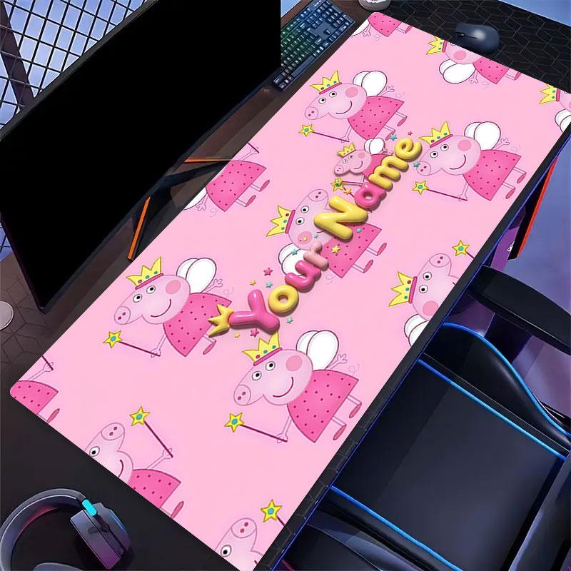 Custom Name,Peppa Pig Mouse Pad, Large Gaming Desk Mat, Non-slip XXL Mousepad for Laptop & Tablet, Mini PC Playmat with Stitched Edges