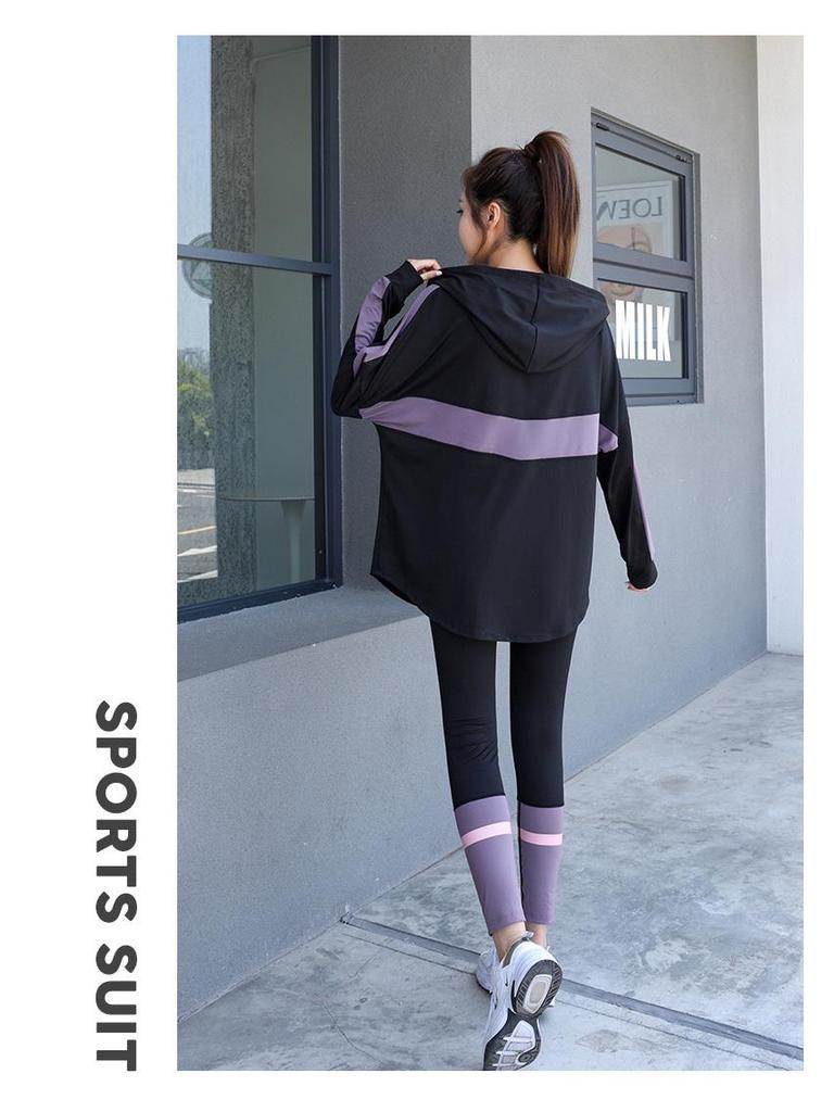 Women's Plus Size Loose Zipper Hoodie Three-Piece Sports Suit with Tapered Pants - Hip Covering, Slimming Yoga Wear