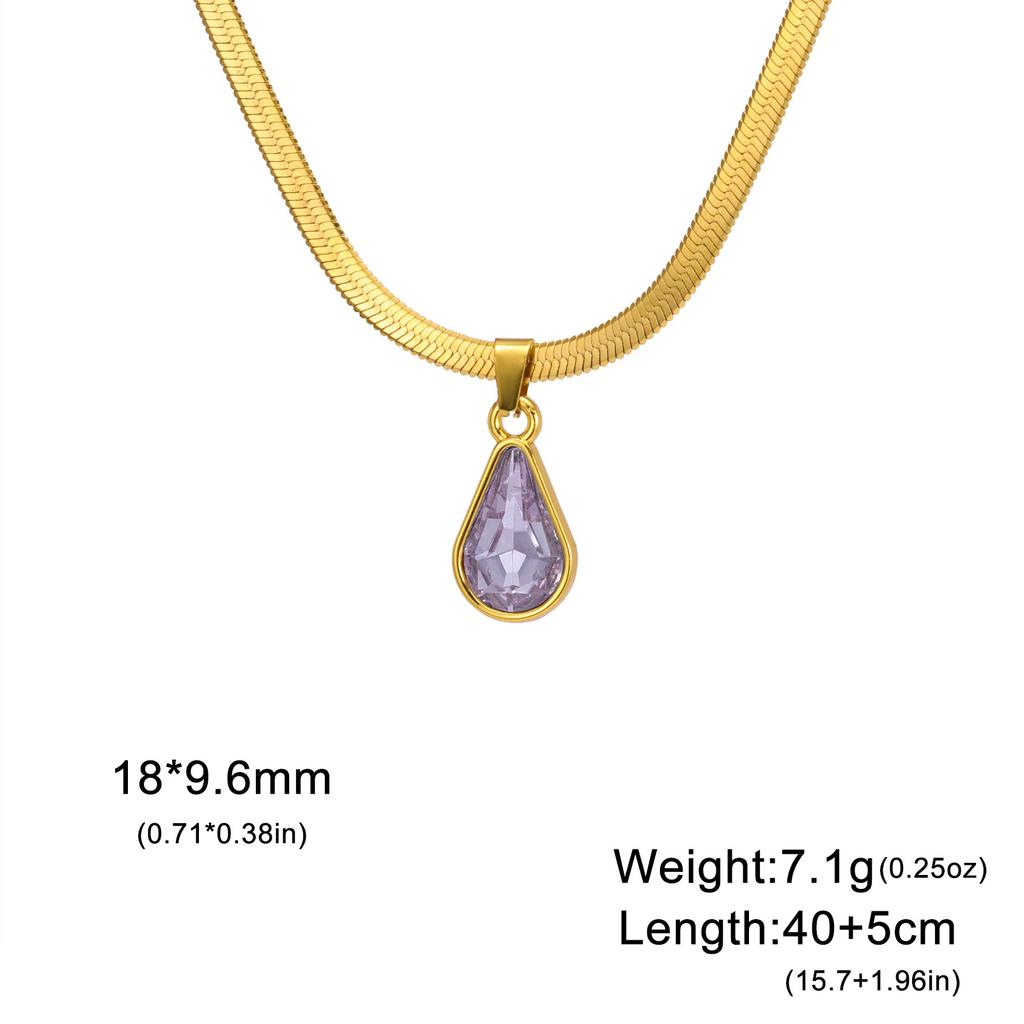 Colored Crystal Teardrop Pendant Women Necklace Snake Chain Fashion Choker Jewelry Gift