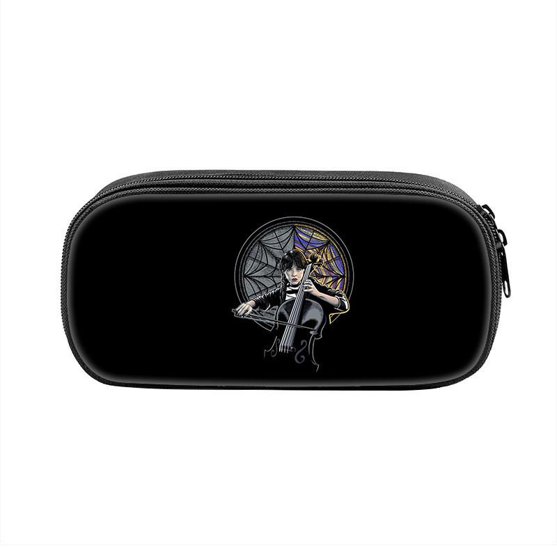 Wednesday Addams Pencil Case Oxford Material With Circular Design For Students And Collectors