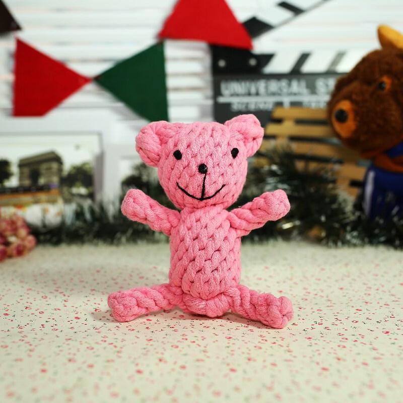 Pink Bear Woven Cotton Pet Chew Toy
