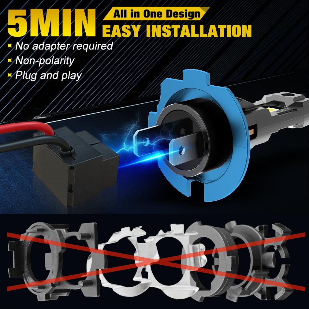 2Pcs H7 LED Headlight Canbus Bulbs Mini Wireless 20000LM 50W CSP For Car Headlamp Auto Turbo Lamps Led Automobile Plug&Play Fog Light 6000K White 12V