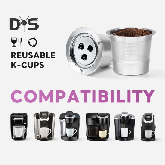 Stainless Steel Coffee Filter for K Cup Reusable Coffee Capsule Cup Fine Mesh Filter Design BPA-Free Easy To Use Refillable Coffee Filter for Ninja