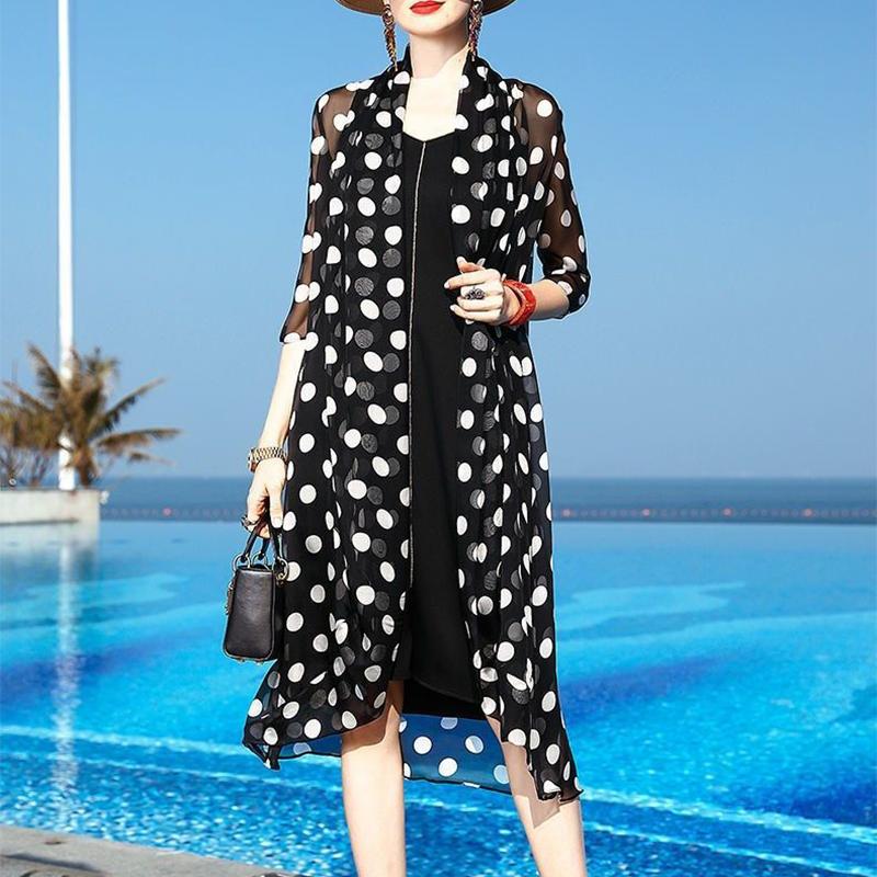 Ropa de gasa con protección solar para mujer, sección delgada de verano, sección larga, chal exterior, camisa de aire acondicionado, cárdigan de manga larga para mujer