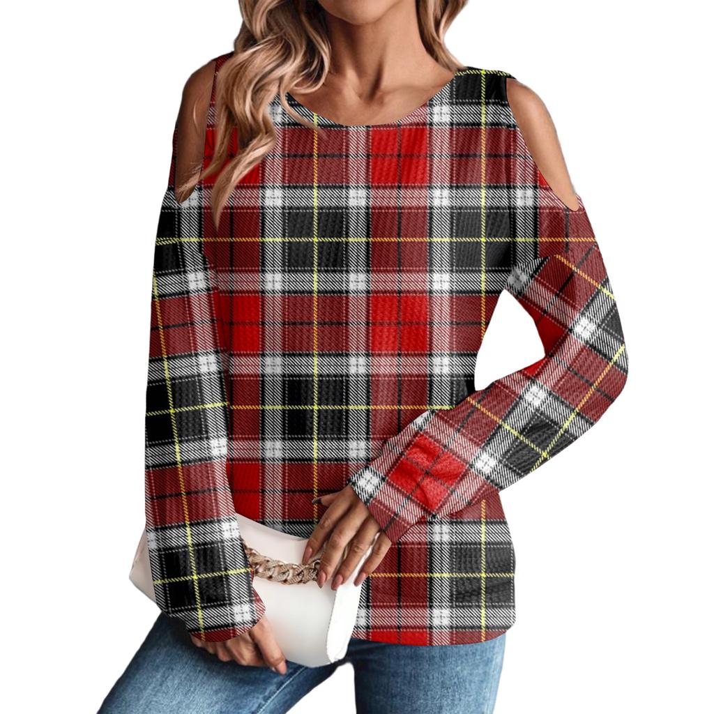 Women's Winter Oversized T-Shirt Fashionable Off-the-Shoulder Round Neck Vintage Floral Print Pullover Long-Sleeved Top