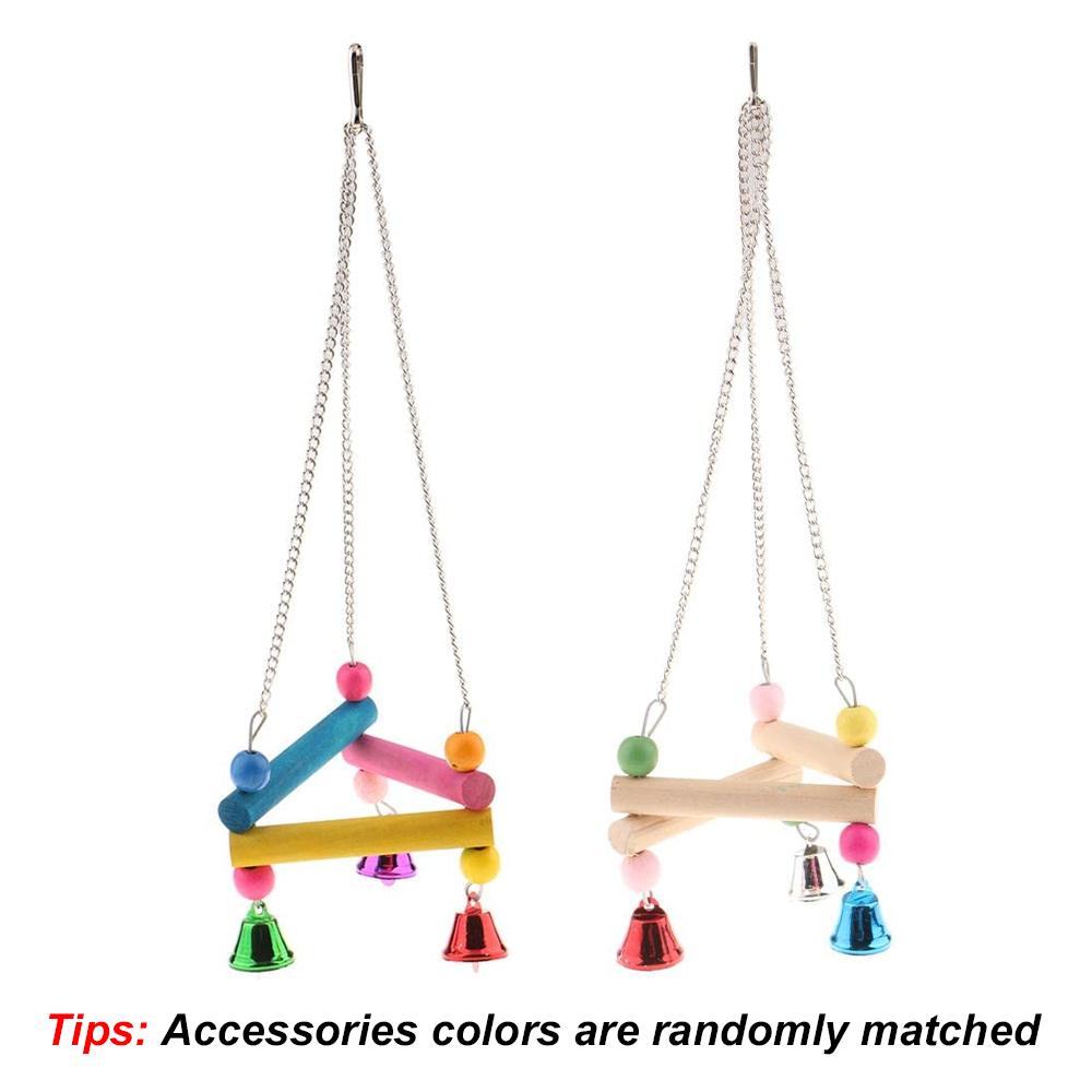 1pc Natural Wooden Parrot Swing & Chew Toy with Hanging Bell Durable Perch Stand Accessory for Bird Cage Parrot Bird Accessories