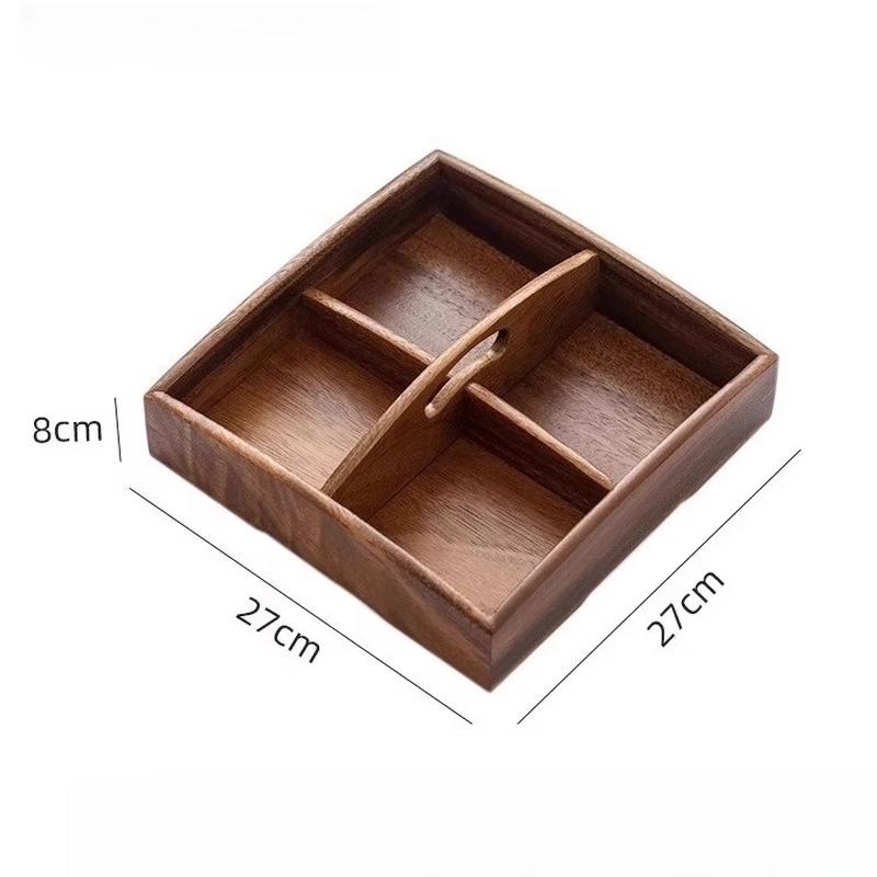 Walnut Wood Four-Compartment Snack Tray
