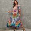 EDOLYNSA 2023 Bohemian Printed Kaftan Dress Plus Size Swim Cover Up Summer Casual Long Robe Loose Holiday Wear Q1464