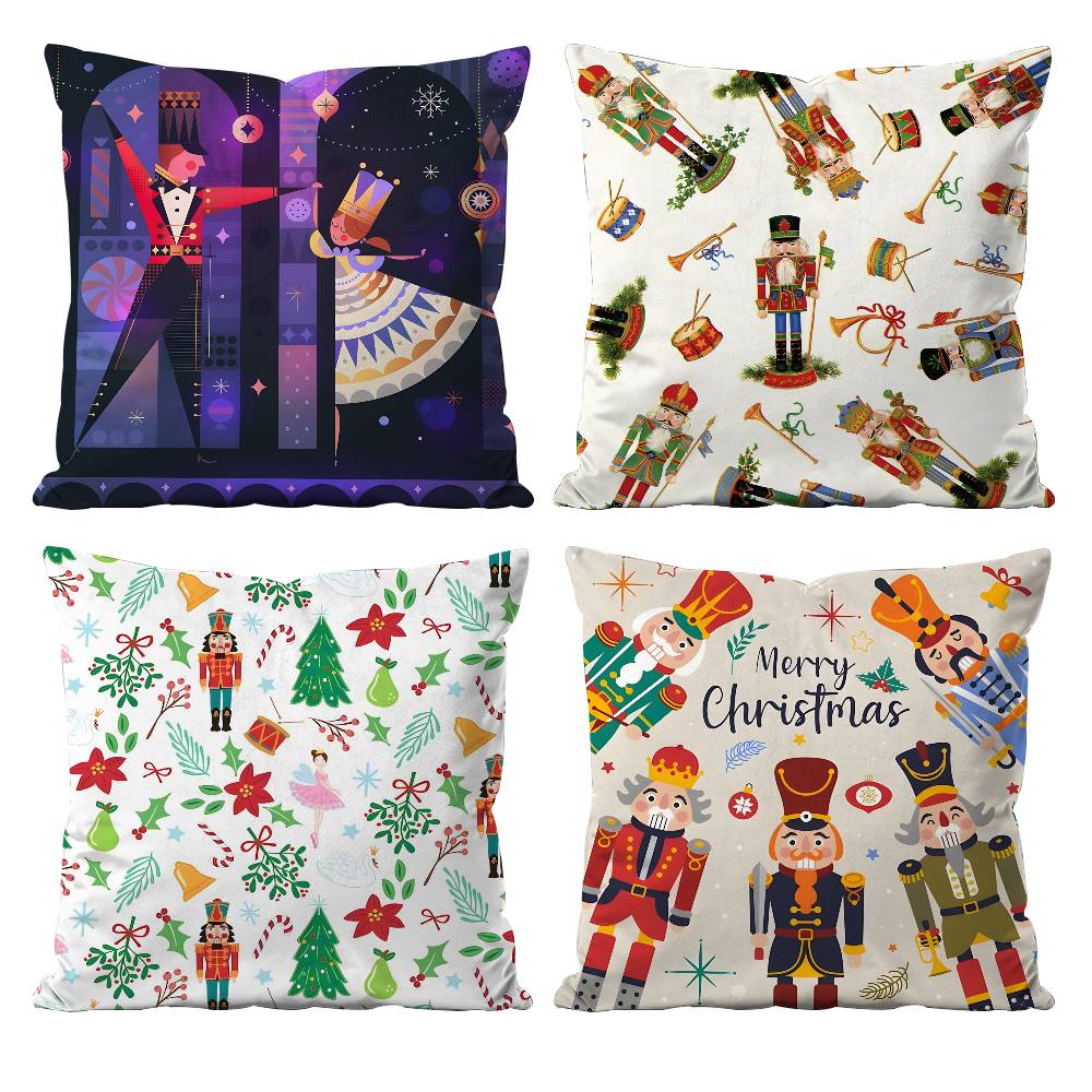 Nutcracker Soldier Christmas Pillow Case Anti-dustmite Pillowcase Invisible Zipper Silky Short Plush Sofa Cushion Cover