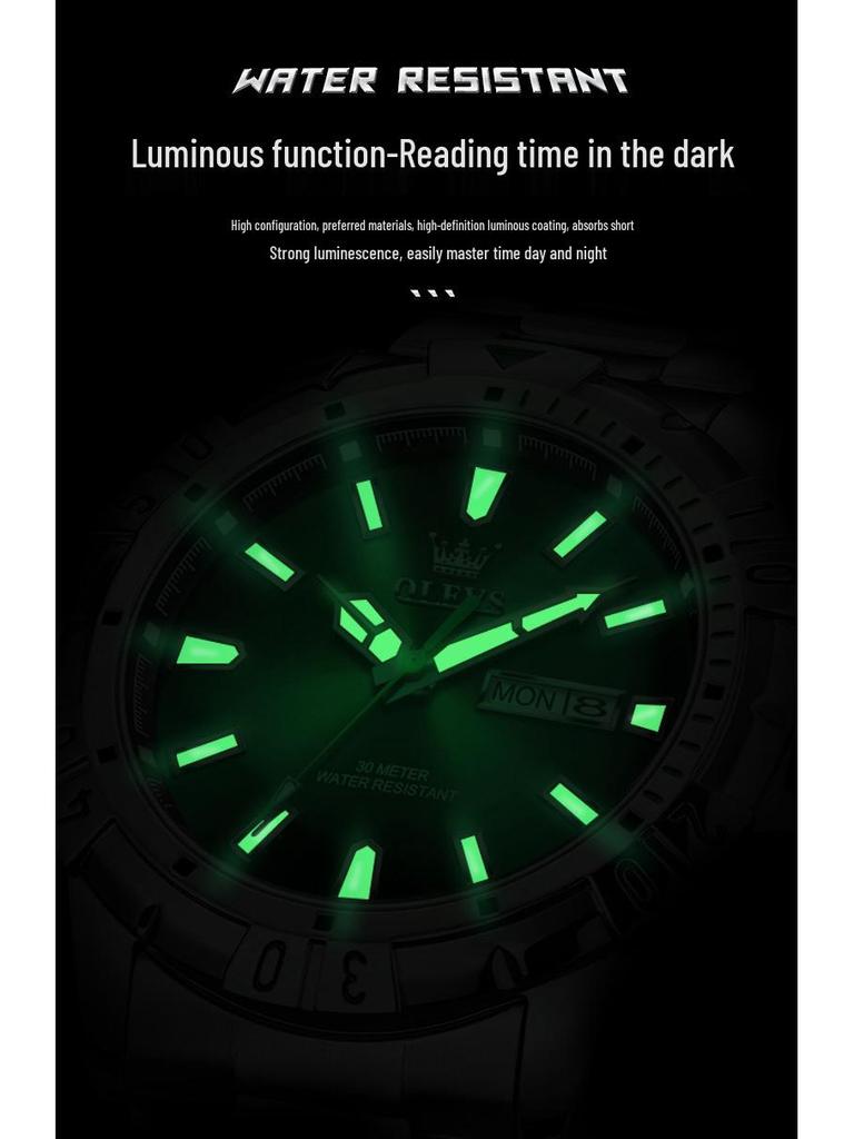 Oulisi Men's Green Submariner Quartz Waterproof Watch