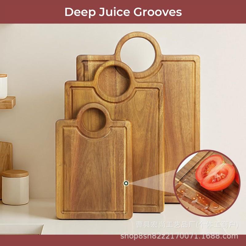 Wood Cutting Board Set Dual-Sided Kitchen Chopping Serving Tray Pizza Steak Deli Pastries