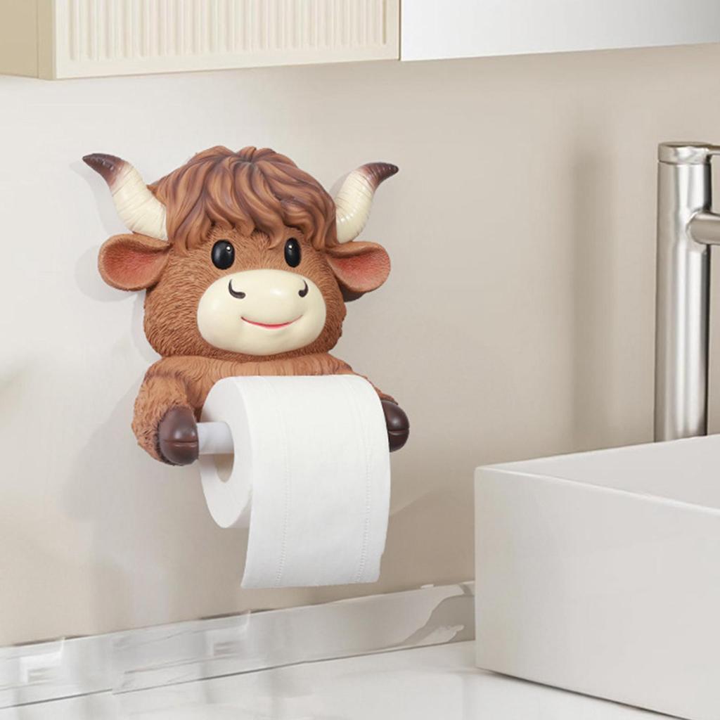 Cow Toilet Paper Holder Shelf Cartoon Waterproof Resin Toilet Roll Holder for Shower Room Lavatory Kitchen Bathroom Home Decor