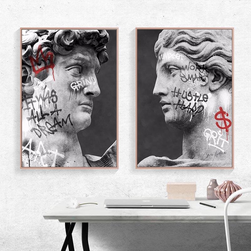 Rzeźba Davida Statua Malarstwo olejne Nowoczesne graffiti Sztuka Plakat i wydrukowany obraz ścienny do salonu