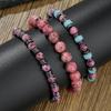 New Men's Stacked Beaded Bracelet Fashion Versatile Powder Zebra Black Gallstone Natural Stone Elastic Bracelet Men