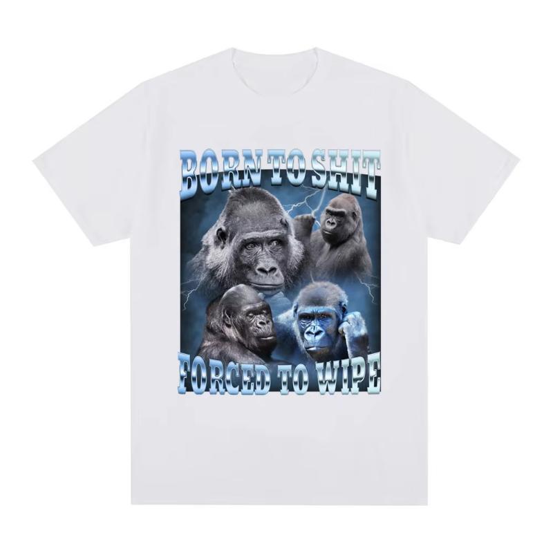 

Anime Born To Shit Forced To Wipe Funny Gorilla Graphic T Shirt Fashion Short Sleeve T-shirt Men Women Casual Oversized T-shi... S разноцветный