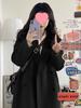 Korean Style Black Woolen Mid-Length Coat for Petite Women - 2025 Winter Edition