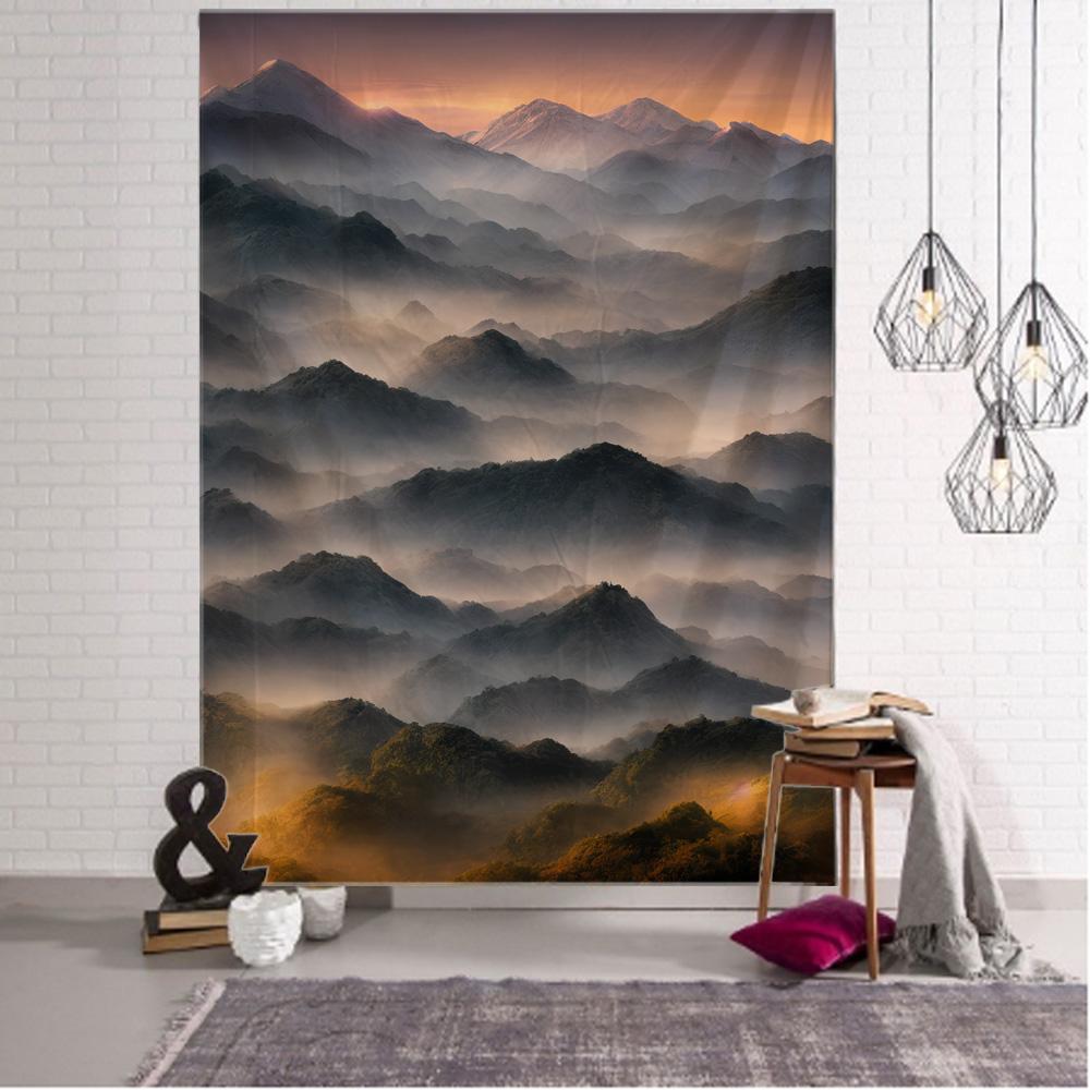 Mist Forest Background Tapestry Room Decoration Natural Landscape Wall Background Cloth Living Room Home Decoration Wall Hanging