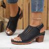 Retro Hollow Out Thick-Heeled Sandals Women Summer Lightweight High Heels Slippers Woman Plus Size Outdoor Platform Sandles