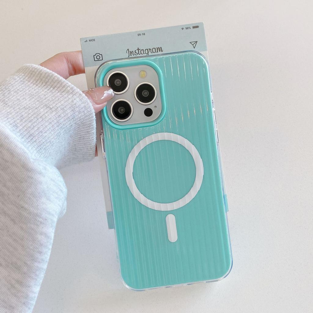Magnetic stripe 2-in-1 suitable for iPhone17Pro max Apple 16 mobile phone case 15/14 simple candy color