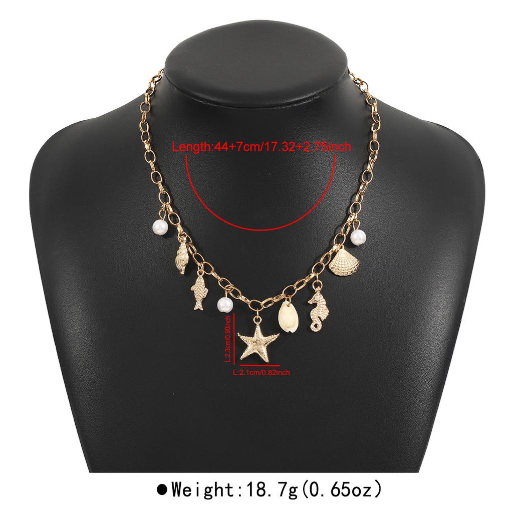 Fashion Pearl Tassel Necklace Ocean Style Starfish Shell Pendant Beachwear Neck Decoration For Women