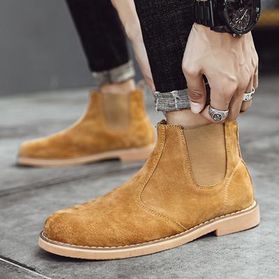 Suede Desert Boots Men High Top Chelsea Boots Leather Casual Shoes Male Slip On Footwear Low-heel Outdoor Work Boots Man