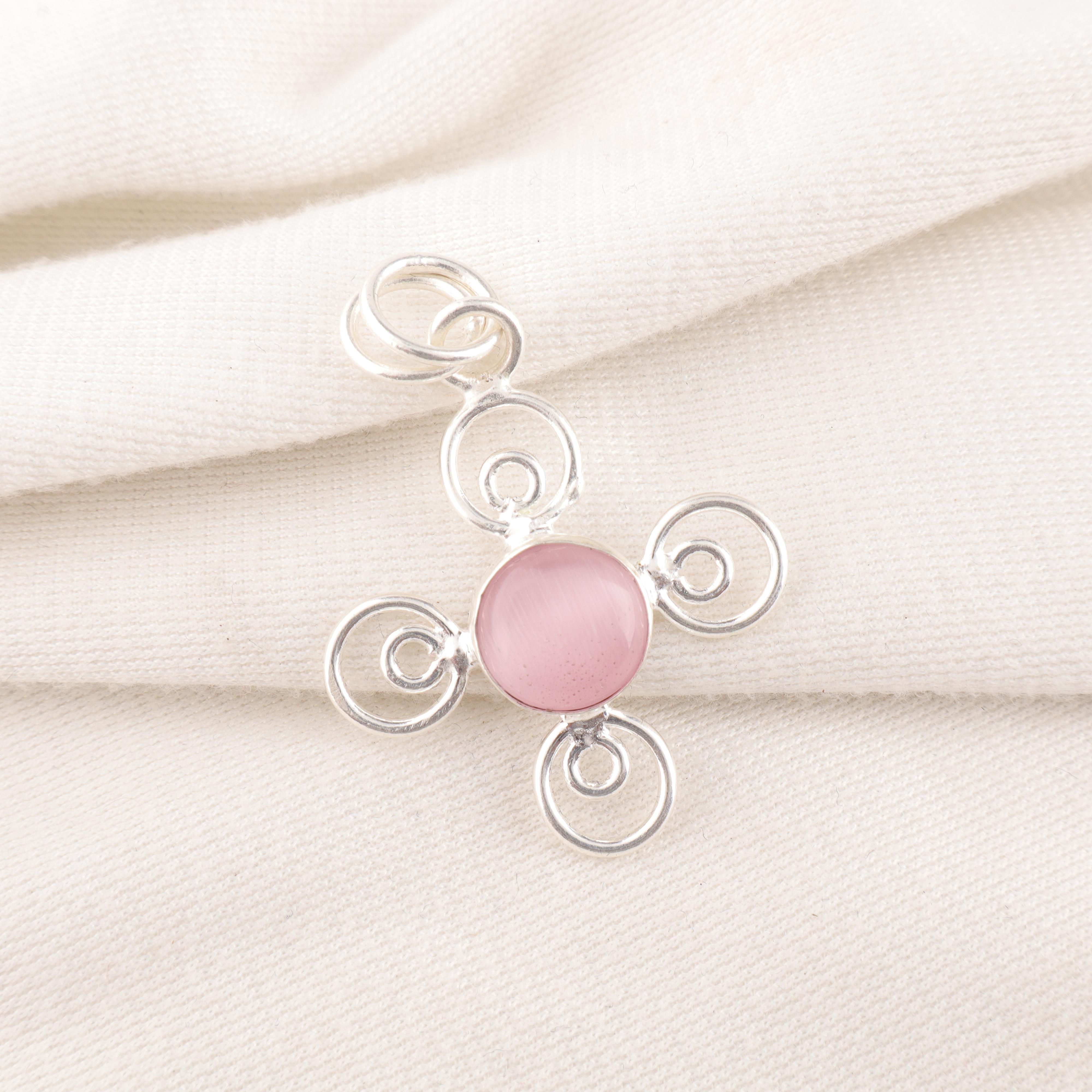 

Подвеска из розового кошачьего глаза, серебряная подвеска 925 пробы, подвеска ручной работы с драгоценными камнями на День памяти 1.57 inches розовый