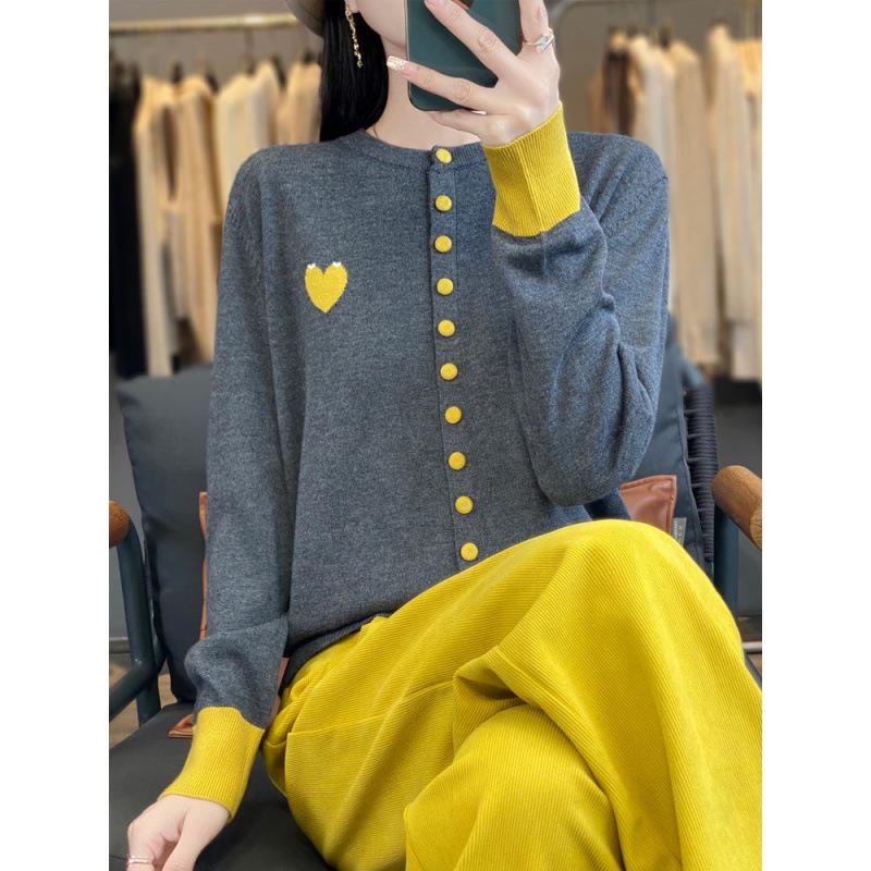 2025 Autumn/Winter Women's Round Neck Color Block Knit Cardigan Sweater 