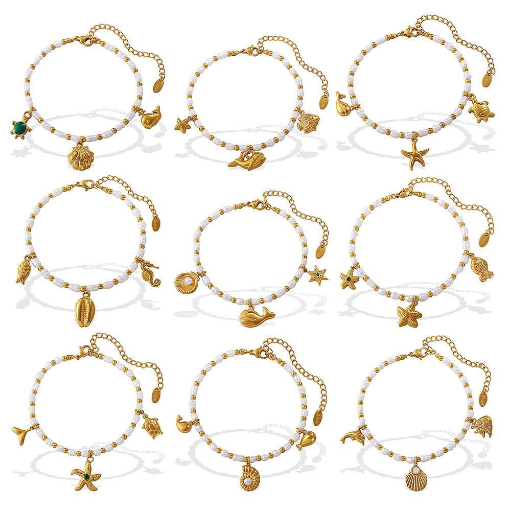 Light Luxury Starfish & Turtle Freshwater Pearl Bracelet In European & American Ocean Style
