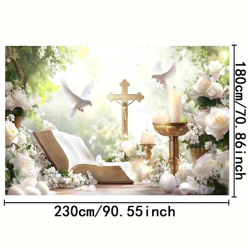 1 Piece, 2D Flat Design, "God's Blessing" Themed Backdrop - Polyester Party Decoration (including Cross and Bible Pattern), Wsj