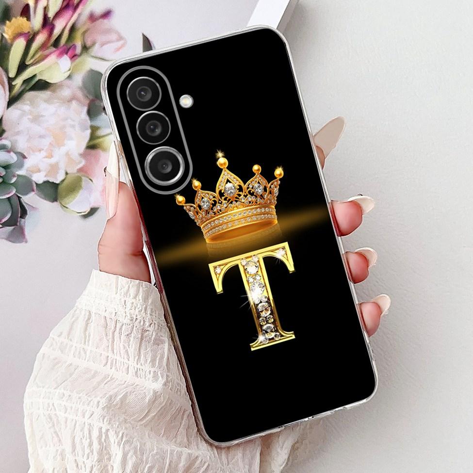For Samsung M56 Case SM-M566B Clear Fashion A-Z Letters Luxury Flowers Crown Soft TPU Bumper For Samsung Galaxy M56 Back Cover