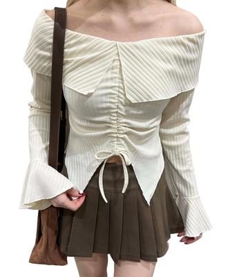 WEGO PHILLY Langarm Süß Lässig Koreanisch Perfektes Geschenk für und Größe Schnürung Schulterfrei Oberteil, T-Shirt, Frühling/Sommer Outfit, Stil, Frühling,