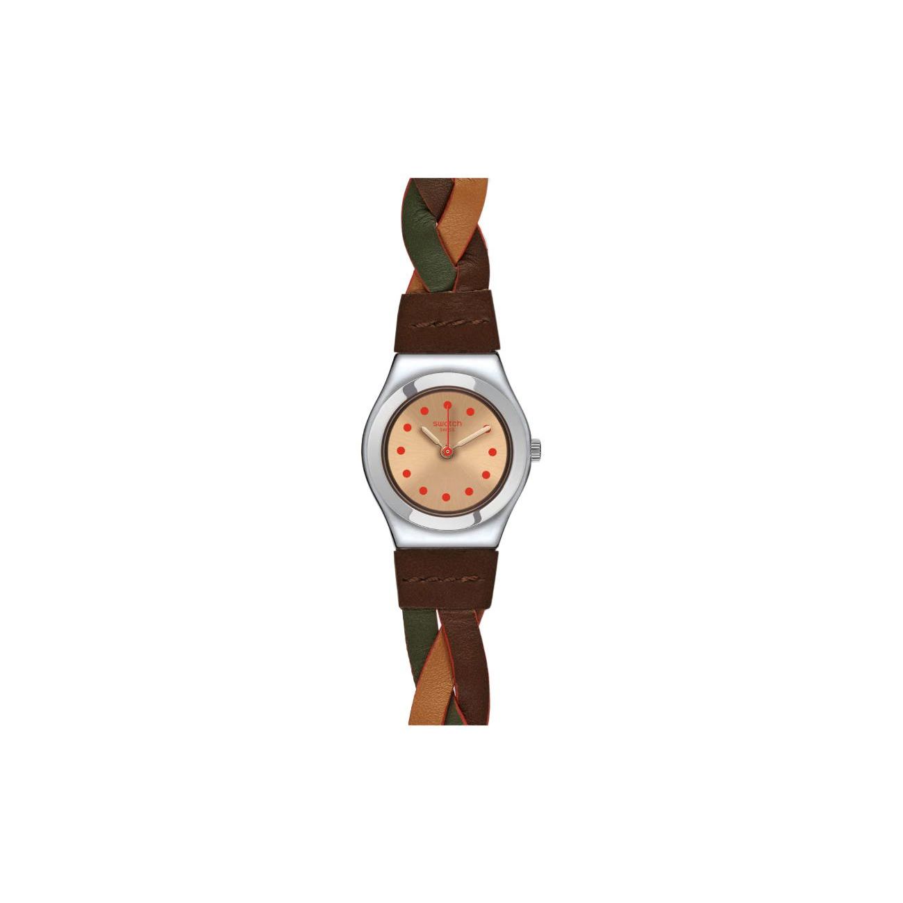 

Swatch Quartz Movement 30M Water Resistant Watch 25Mm Brown Dial Stainless Steel Case Leather Strap Women watches YSS295 Brown